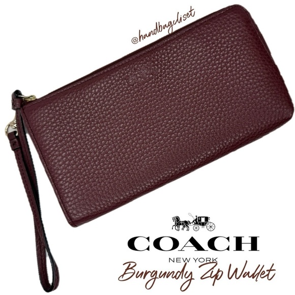 Coach Burgundy Oxblood Grain Leather Wristlet Wallet - Picture 2 of 12